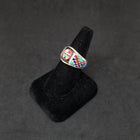 Sacred Colors Zuni Sunface micro inlay multistone Turquoise Coral Lapis Pearl Onyx Opal Sterling silver ring size 11