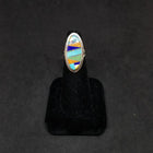 Colorful random shapes inlay multistone Natural Turquoise Oyster Lapis Pearl Sterling silver oval shape ring size 6