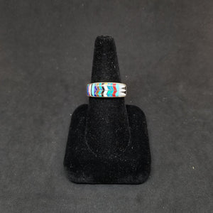 Feathered Arrows inlay multistone Onyx Pearl Opal Turquoise Coral Lapis Sterling silver ring size 11