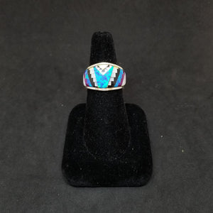 Zig Zac Collar inlay multistone Blue Opal Pearl Onyx Purple Shell Sterling silver ring size 9