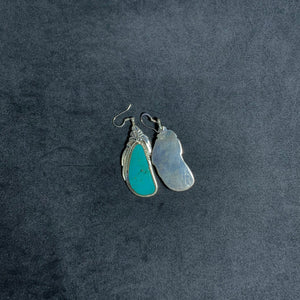 Southwest Single Big Kingman Turquoise sterling silver dangle earrings