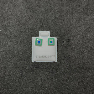 4 mm Micro Inlay turquoise square stud earrings - sterling silver