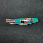 SMALL Turquoise inlay pocket knife with black sheath stiletto knife