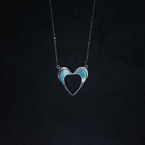 Turquoise heart shape ancient pattern sterling silver pendant necklace - Vintage