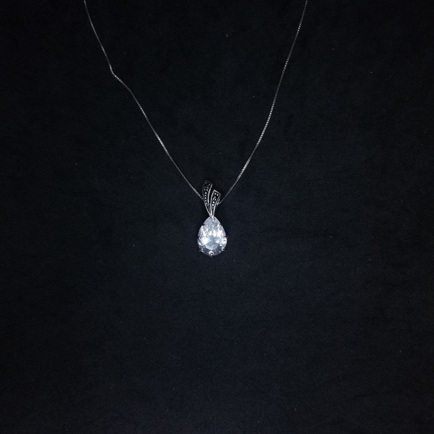 Teardrop CZ Black Onyx sterling silver pendant necklace