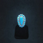 Cluster petit point blue fire opal teardrop design sterling silver ring