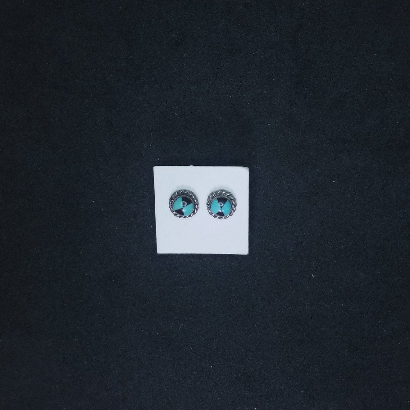 5 mm round Turquoise and Black Onyx sterling silver stud earrings