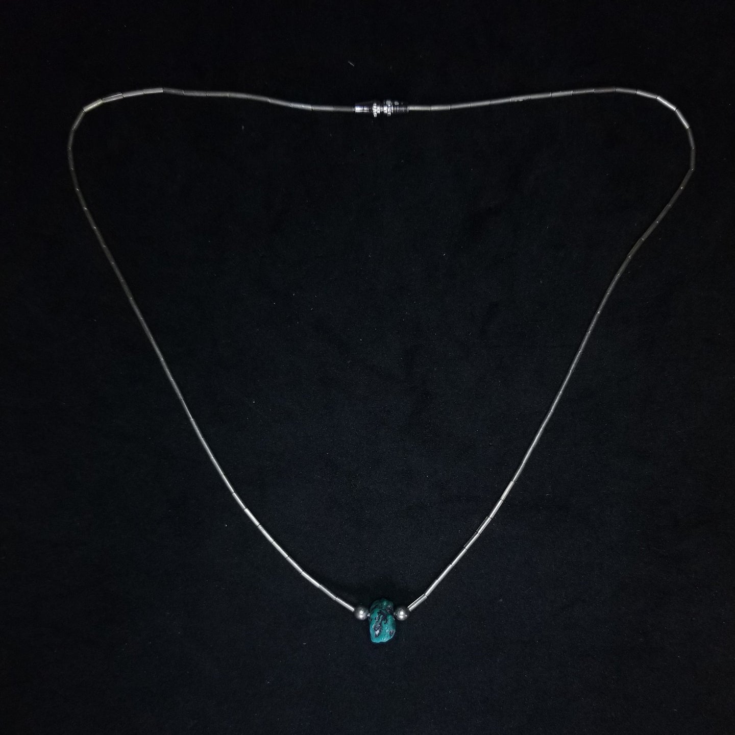 14 inches vintage Native American turquoise sterling silver chain necklace