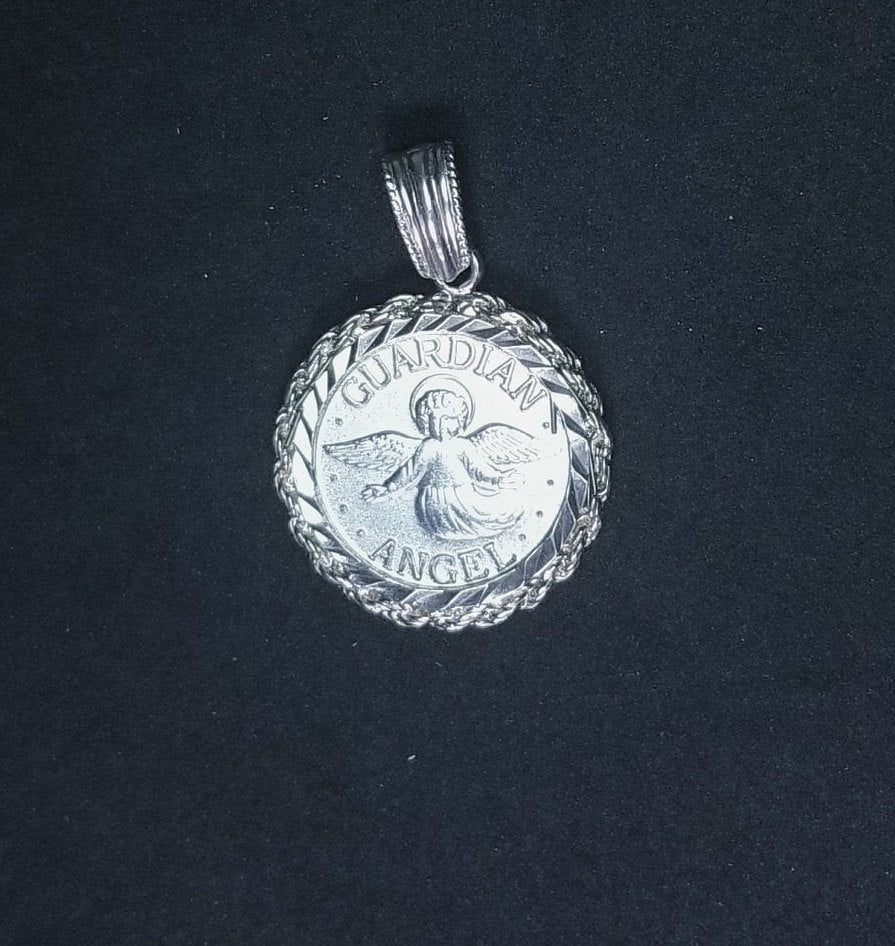 Guardian Angel Sterling Silver Round Pendant