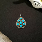 Cluster Sleeping beauty Turquoise petite point twist design teardrop shape sterling silver pendant - Vintage - signed IC