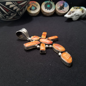 Orange Spiny Oyster Dragonfly Sterling Silver Pendant - Stamped Gabby