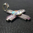 Zia Cross Inlay Mother of Pearl Turquoise Opal Oyster pendant necklace Sterling Silver