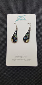 Galaxy Black Onyx Kingman and Green Turquoise White and Yellow Mother of Pearl Blue Opal earrings Sterling Silver