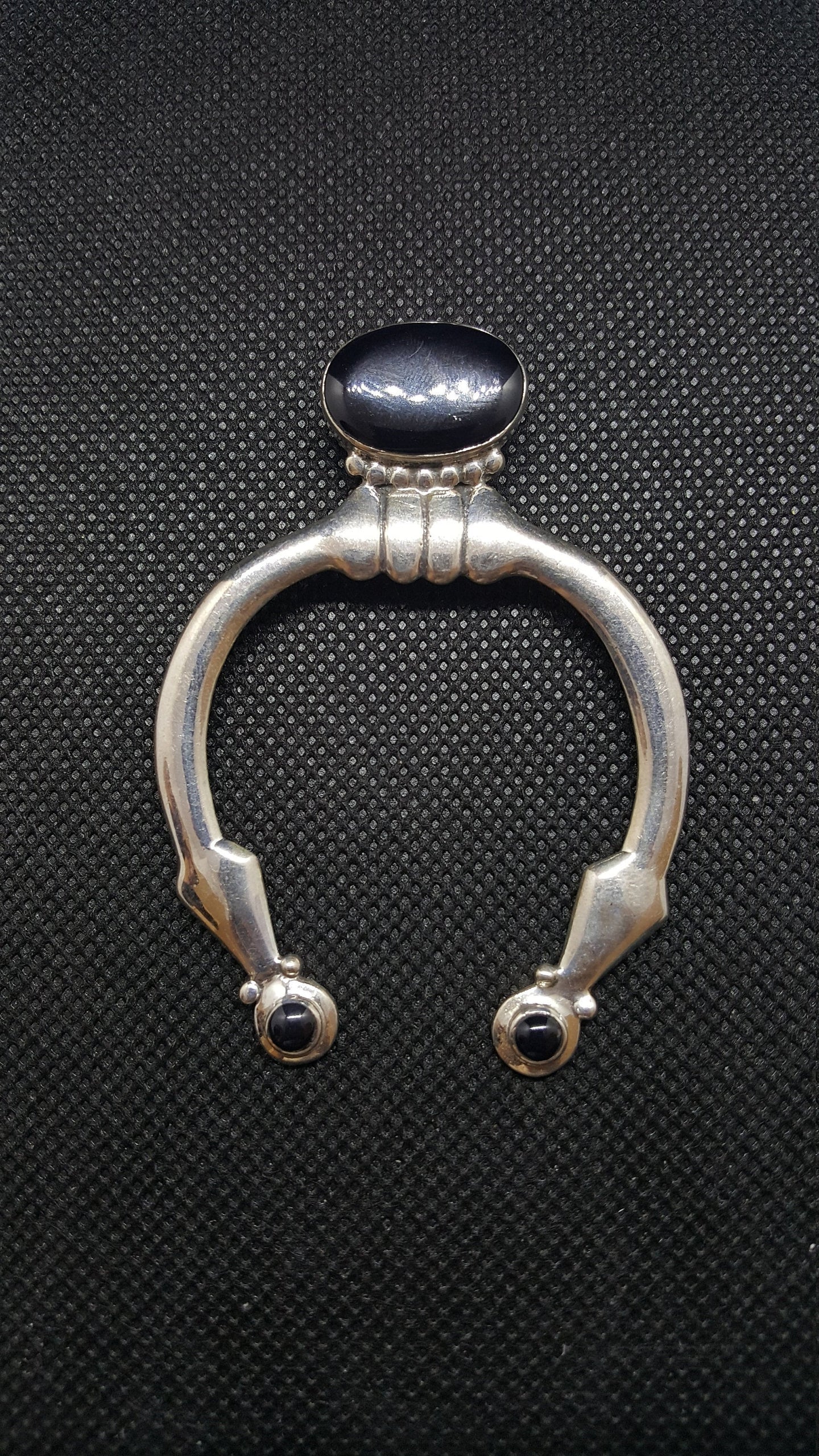 Navajo Black Onyx Naja Pendant Necklace Sterling Silver