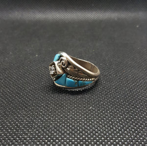 Silver Navajo Kingman Turquoise CZ Ring Sterling Silver