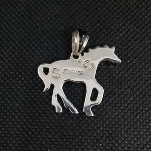 Silver Galaxy Horse Multi Stone Inlay Pendant Necklace Sterling Silver