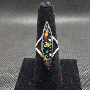 Silver Galaxy Multi Stone Inlay Oval Ring Sterling Silver