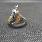 Turtle Inlay Kingman Green Turquoise Black Onyx Spiny Oyster Green Opal Abalone Shell White Yellow Mother of Pearl Ring Sterling Silver