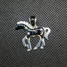 Silver Galaxy Horse Multi Stone Inlay Pendant Necklace Sterling Silver