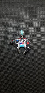 Galaxy Bear Multi Stone Inlay Pendant Necklace Sterling Silver