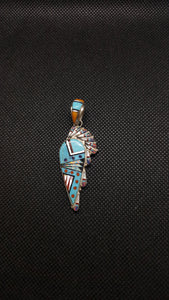 Kingman Turquoise Black Onyx White Mother of Pearl Fire Coral Spiny Oyster White Opal Pendant Necklace Sterling Silver