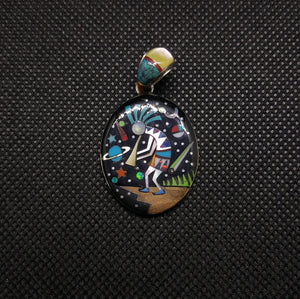 Silver Galaxy Kokopelli Multi Stone Inlay Pendant Necklace Sterling Silver